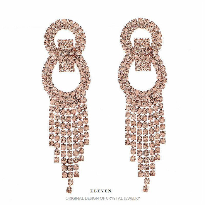 Exaggerated Zircon Hoop Earrings - Long Tassel Dangles for a Bold Look