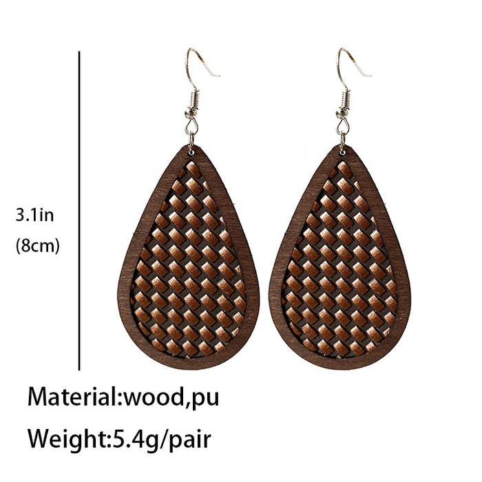 Wooden plaid earrings