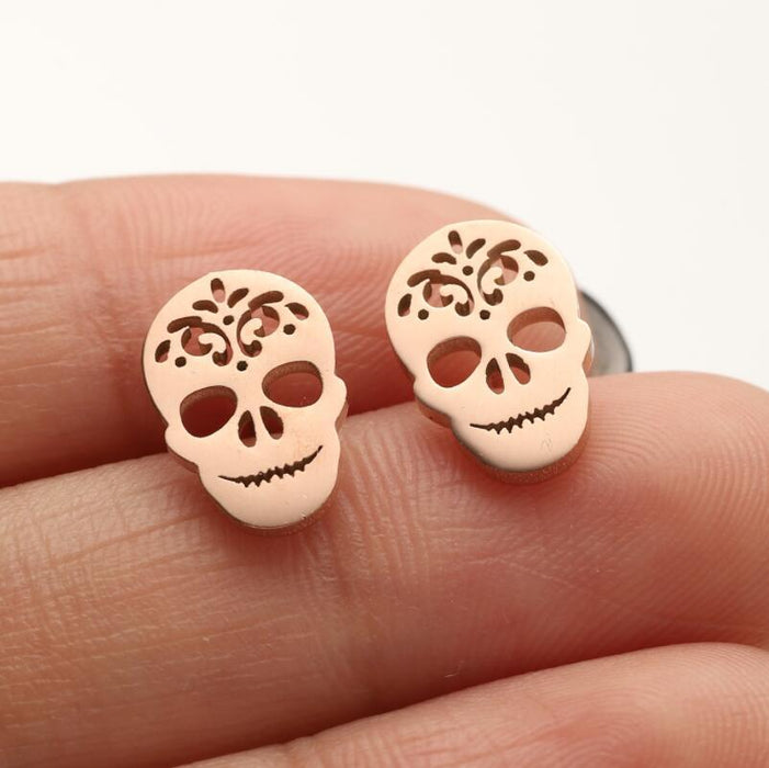 Mini funny earrings, European and American Christmas Halloween stainless steel pumpkin skull spider earrings wholesale