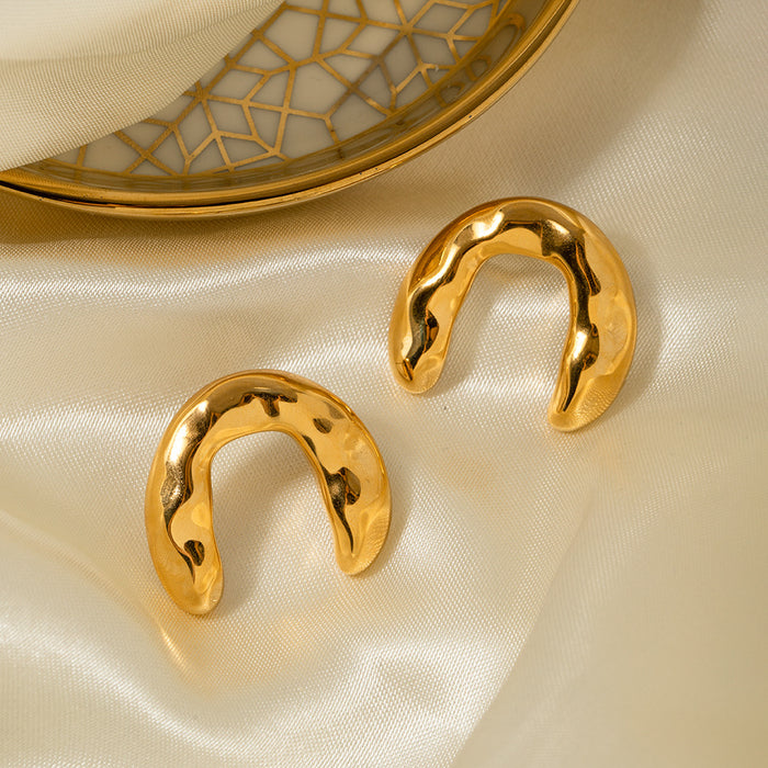 Gold Plated Stainless Steel Classic 18K Hammered Arch Earrings - Fashionable Jewelry for Women