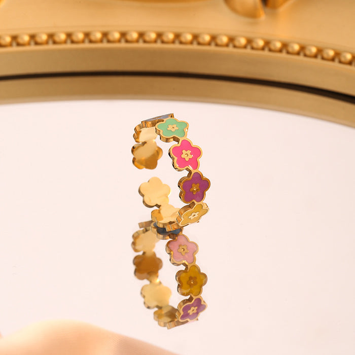 Wholesale stainless steel colorful smiley face and flower open rings - wallojewerly 