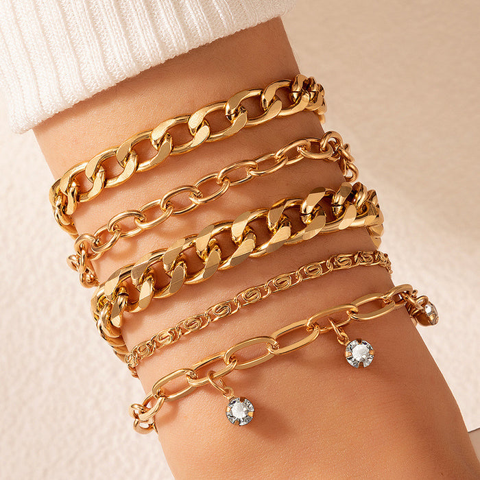 Bold Chain Geometric Bracelet Set with Heart and Bow Design