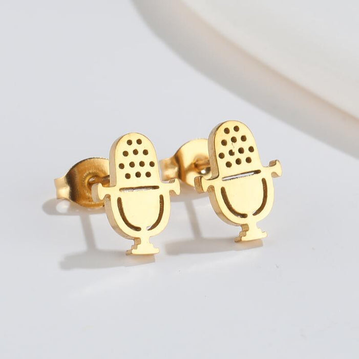 Microphone Stainless Steel Hollow Earrings - Retro and Stylish Music Jewelry