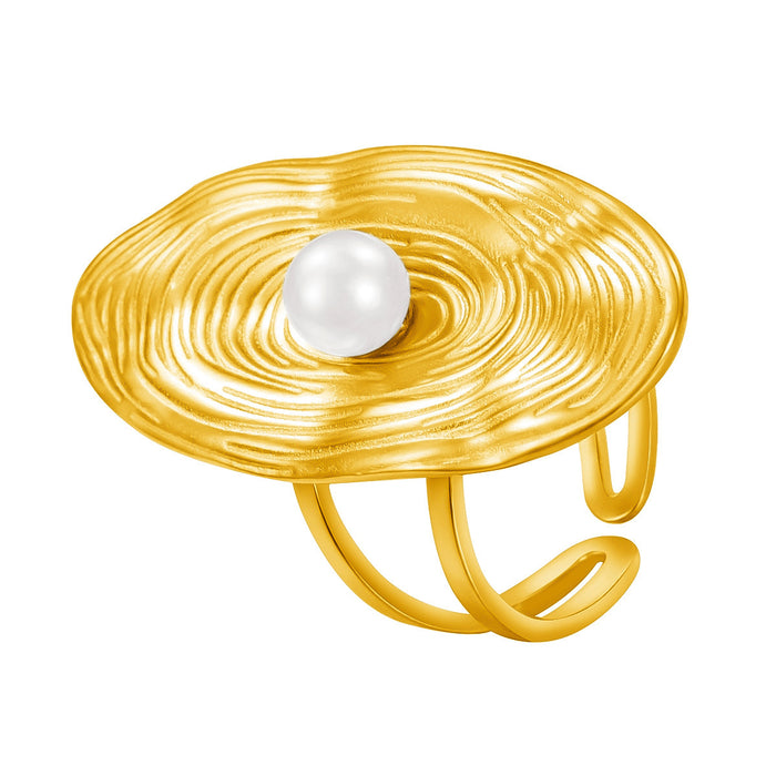 Wholesale stainless steel and titanium steel textured imitation pearl geometric rings