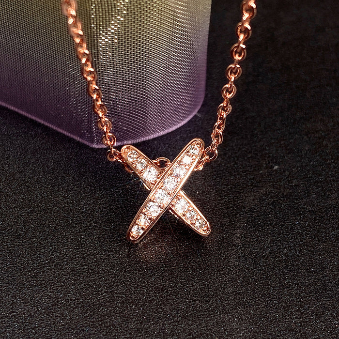 Letter X Pendant Forest Style Clavicle Chain Necklace for Women Students - wallojewerly 