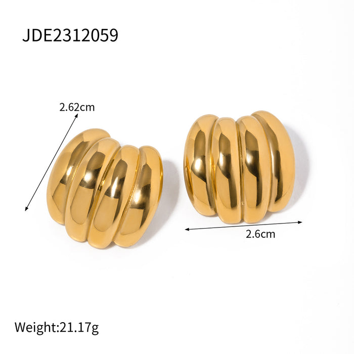 18K Gold Plated Stainless Steel Wave Pattern Stud Earrings - High-End Design Tarnish-Resistant Jewelry