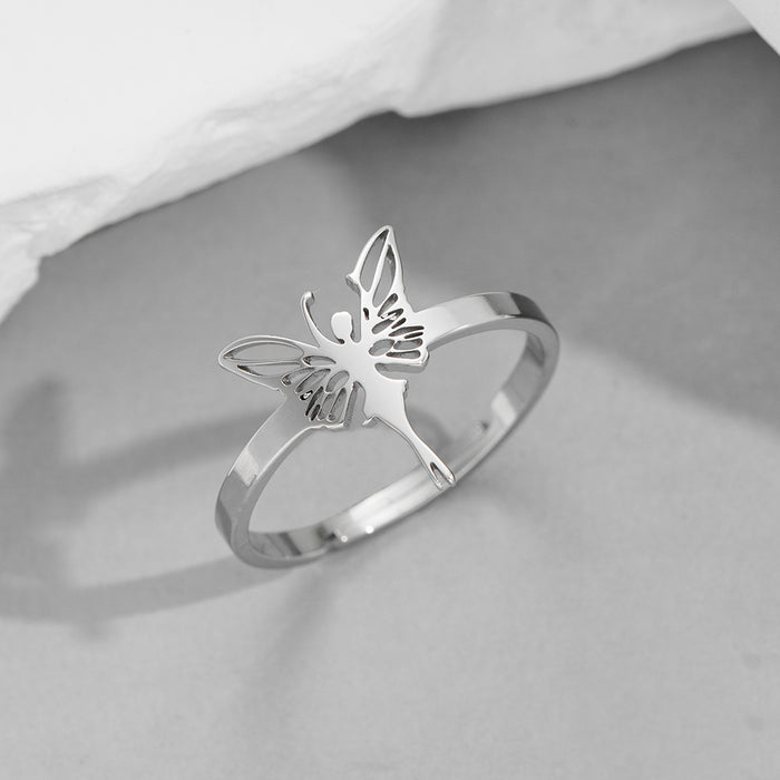 Vintage butterfly fairy ring, stainless steel angel wing open ring wholesale