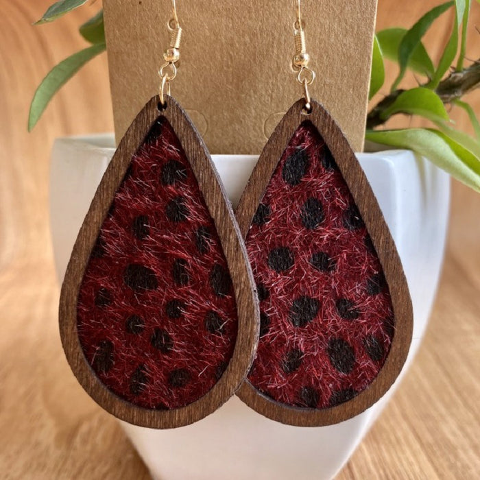 Wooden leopard print earrings