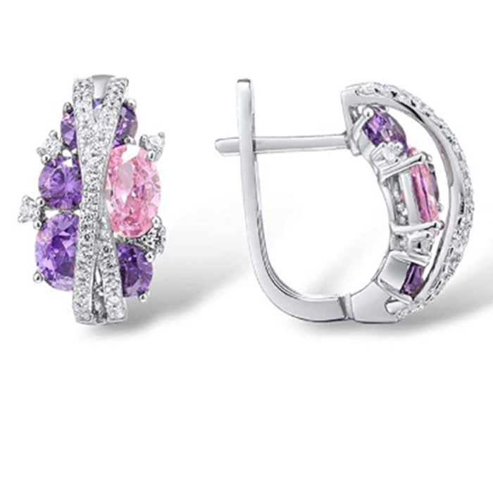 Pink zircon ear buckle vintage double-layer hollow earrings