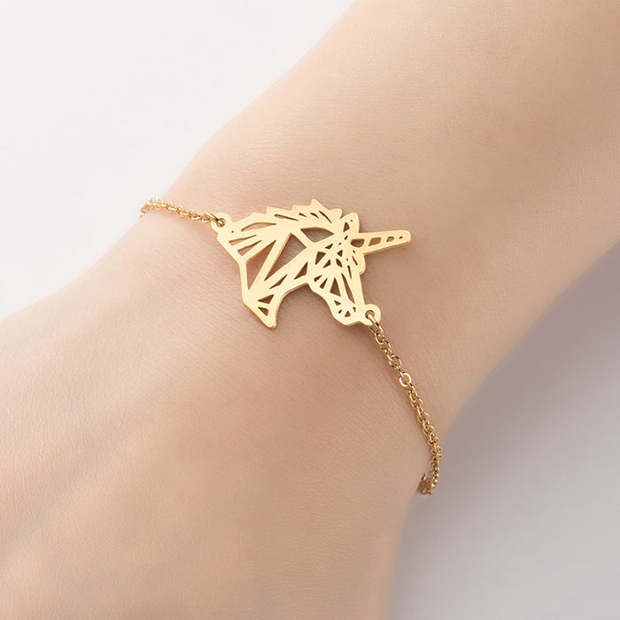 18K gold electroplated unicorn bracelet, fantasy animal cartoon jewelry wholesale