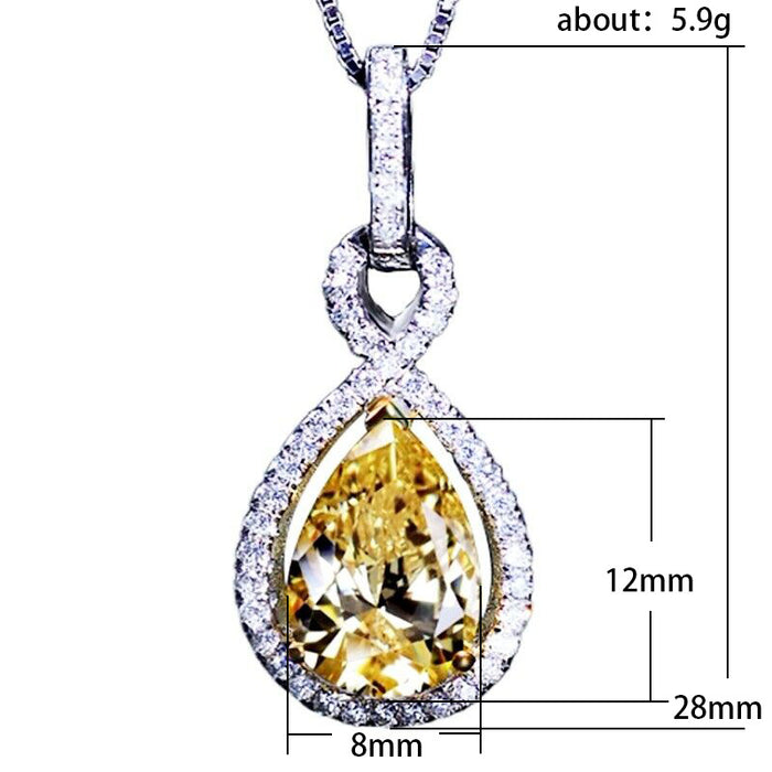 Yellow pear-shaped teardrop zircon necklace, women's clavicle chain