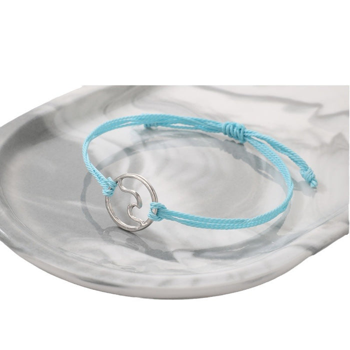 Pulsera ajustable con cordón trenzado étnico y diseño de patrón de ondas