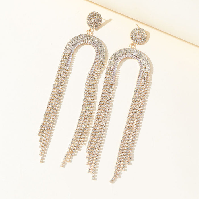 Exaggerated Rhinestone Hoop Earrings - Bold Long Dangles for a Modern Look