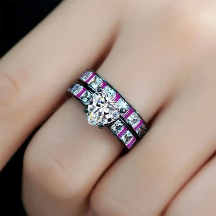 European and American couple rings love zircon contrast color ring