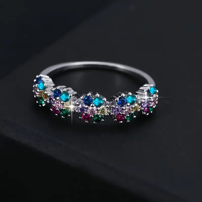 Colored zircon metal ring retro personality ring