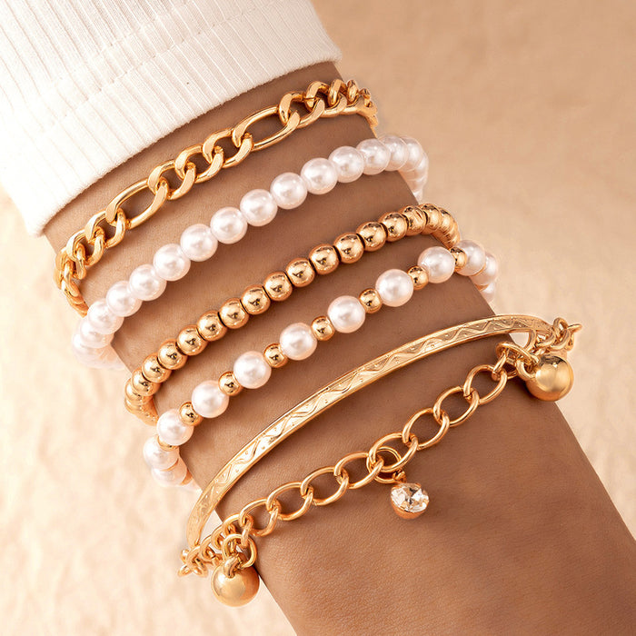 Multi-Layer Pearl and Beaded Chain Bracelet Set – Elegant Fashion Jewelry