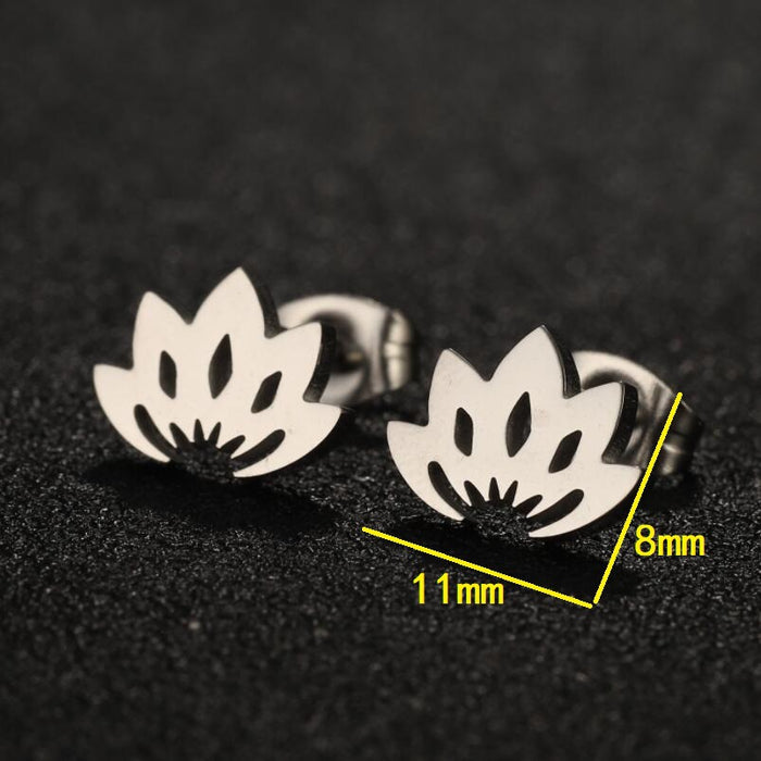 Lotus Flower Hollow Stainless Steel Stud Earrings - Simple and Elegant Floral Jewelry