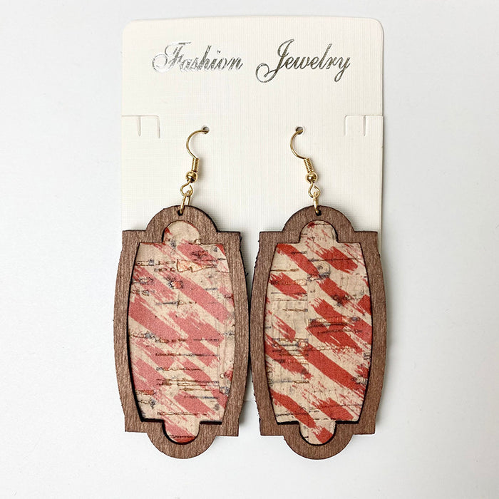 Wooden Leopard Print Earrings - Geometric Colorful Leather