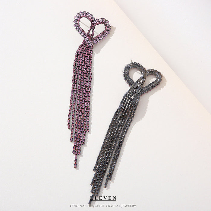 Full Rhinestone Long Tassel Earrings - Vintage Glamorous Statement Jewelry for Women