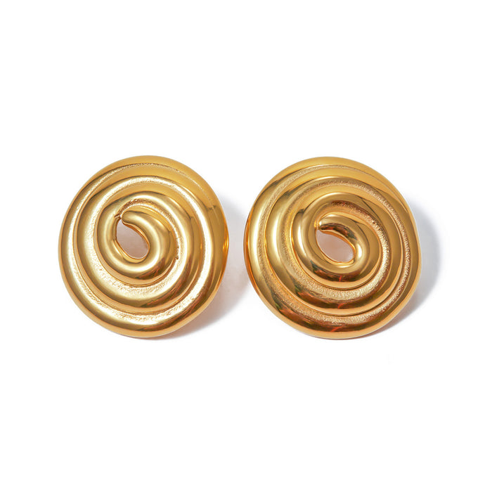 18K Gold Stainless Steel Spiral Circle Earrings - Mosquito Coil Shape Gold Plated Statement Earrings