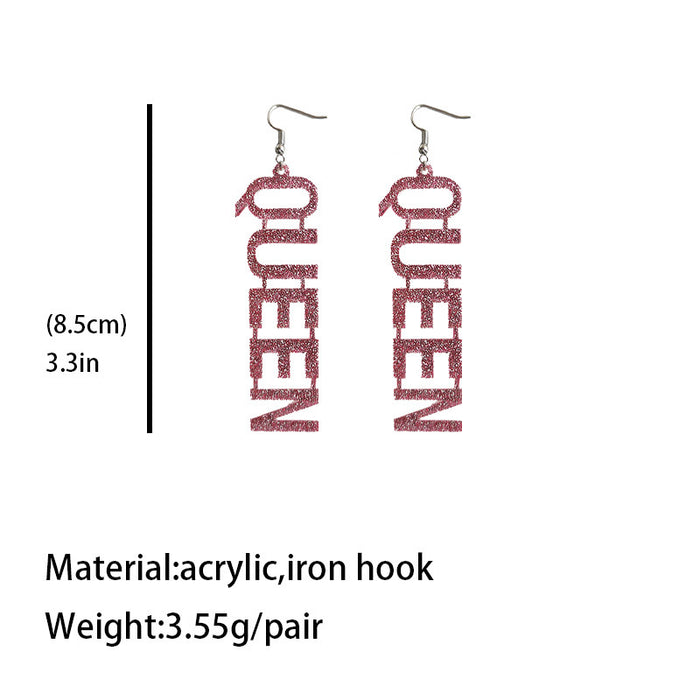 Queen Party Letter Earrings with Glitter and Trendy Style