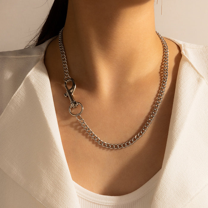 Chunky Silver Chain Necklace with Twisted Link Design - Hip-Hop Inspired Choker