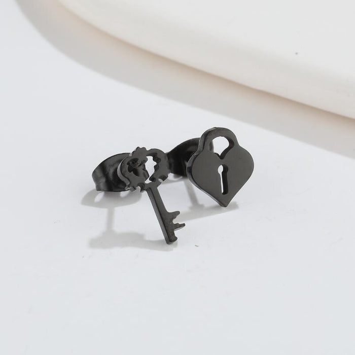 Key and Lock Stainless Steel Stud Earrings - Cute and Playful Couple Jewelry