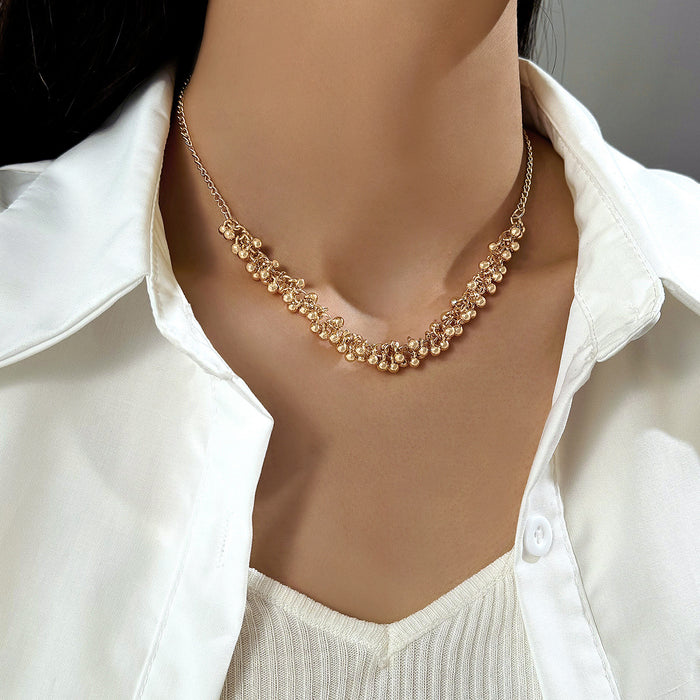 Gold Bead Pendant Choker Necklace with Simple Design