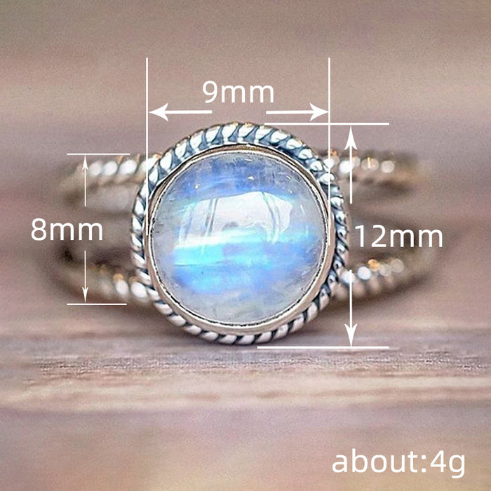 Exaggerated imitation moonstone ring European and American retro double-layer ring popular fashion ring