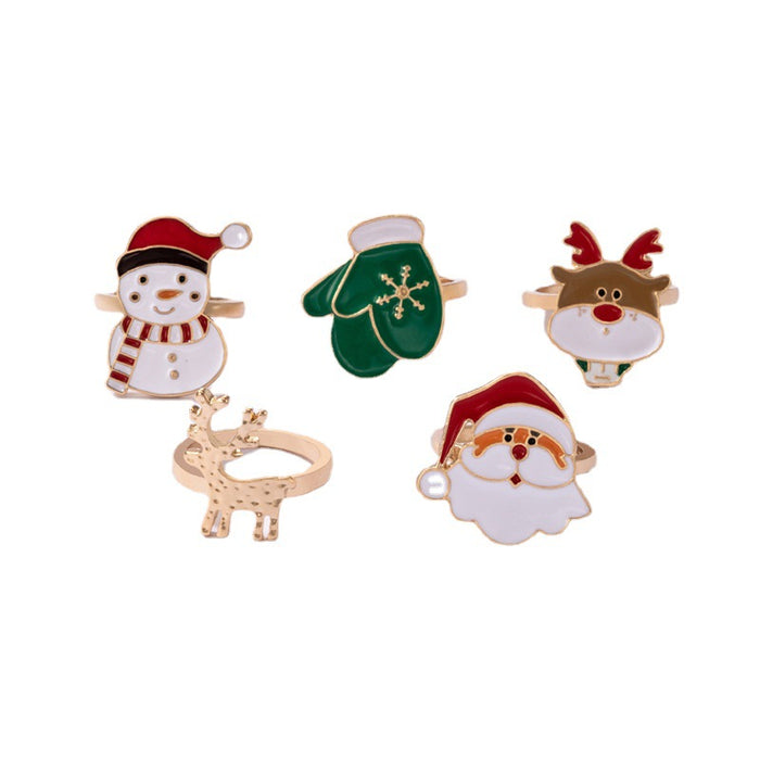 Santa Claus Elk Gloves Snowman Ring Set