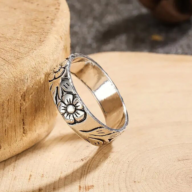 Anillo grabado flor de cerezo personalizado girasol