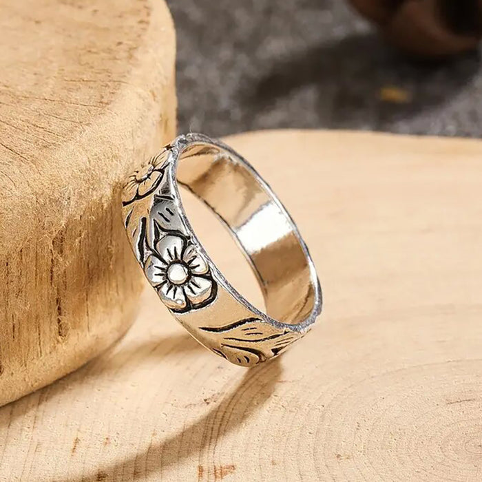 Engraved cherry blossom ring personalized sunflower