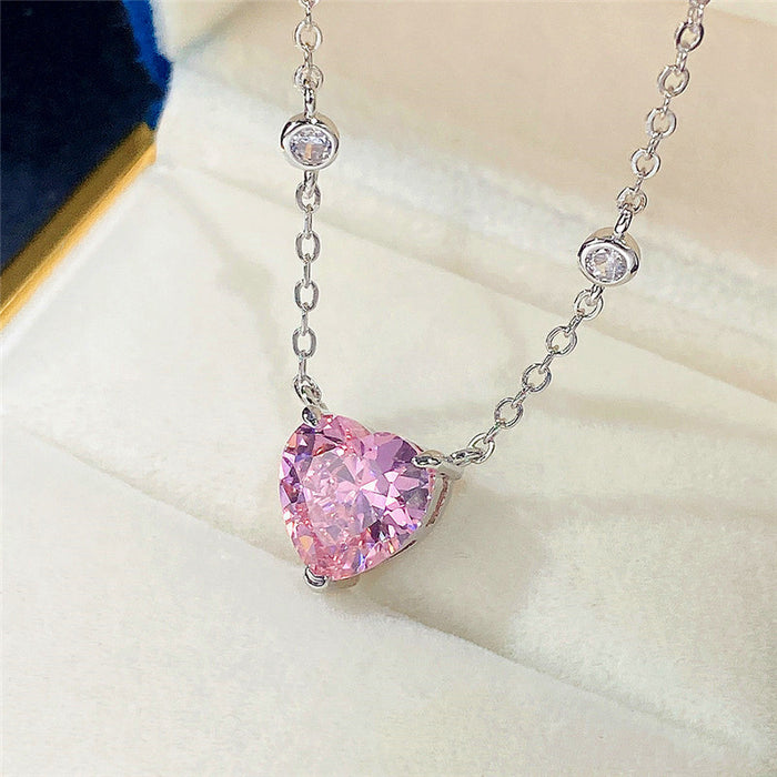 Pink zircon necklace net red ins trendy clavicle chain wholesale