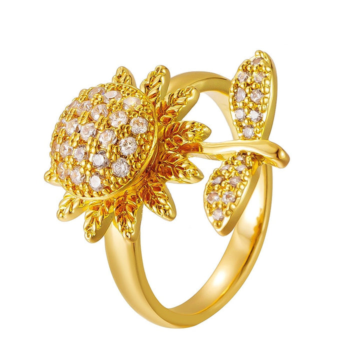 Wholesale copper micro-painted zircon full diamond sunflower rotating open ring