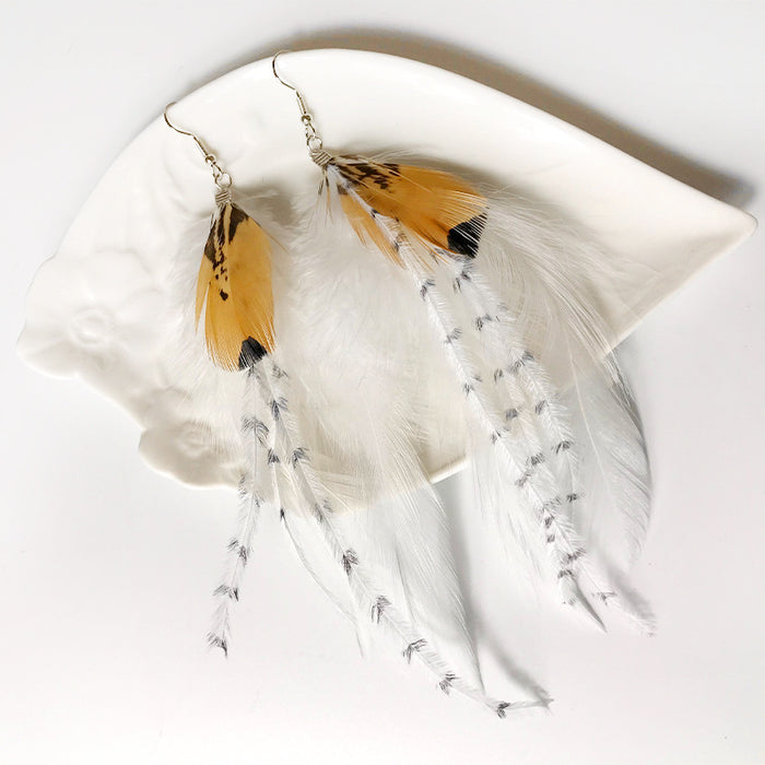 Creative Natural Feather Earrings with Wild Bohemian Vintage Style