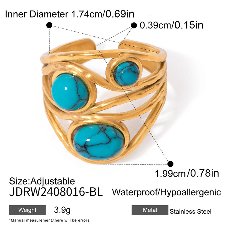 Anillo abierto de acero inoxidable con turquesa