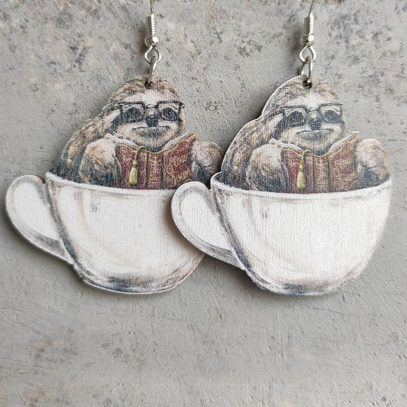 Wooden school cat book earrings - wallojewerly 
