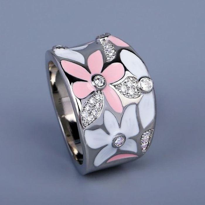 Flower Micro-Inlaid Zircon Ring Korean Style Small Fresh Ring