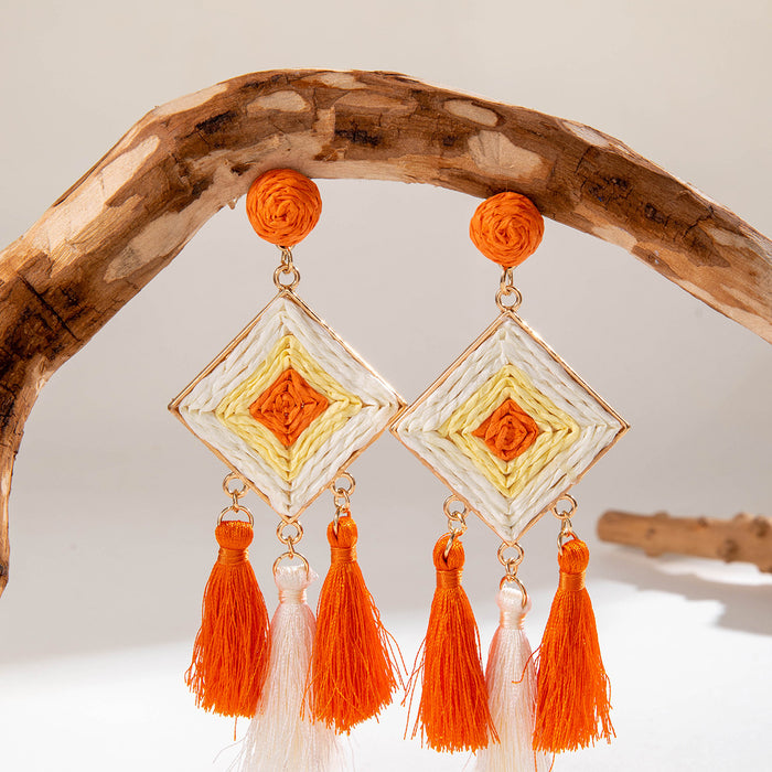 Colorful raffia tassel earrings holiday style diamond earrings