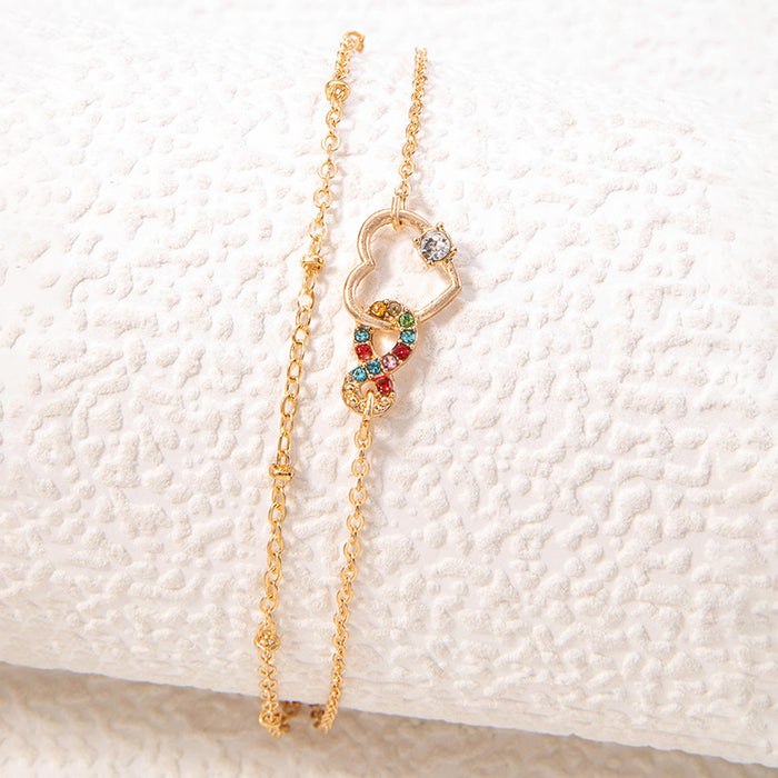 Elegant Heart Anklet Set – Multi-Layered Chains with Rhinestone Accents