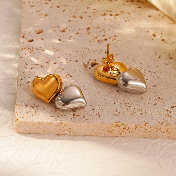 Fashionable love earrings, light luxury stainless steel 18K gold two-in-one earrings