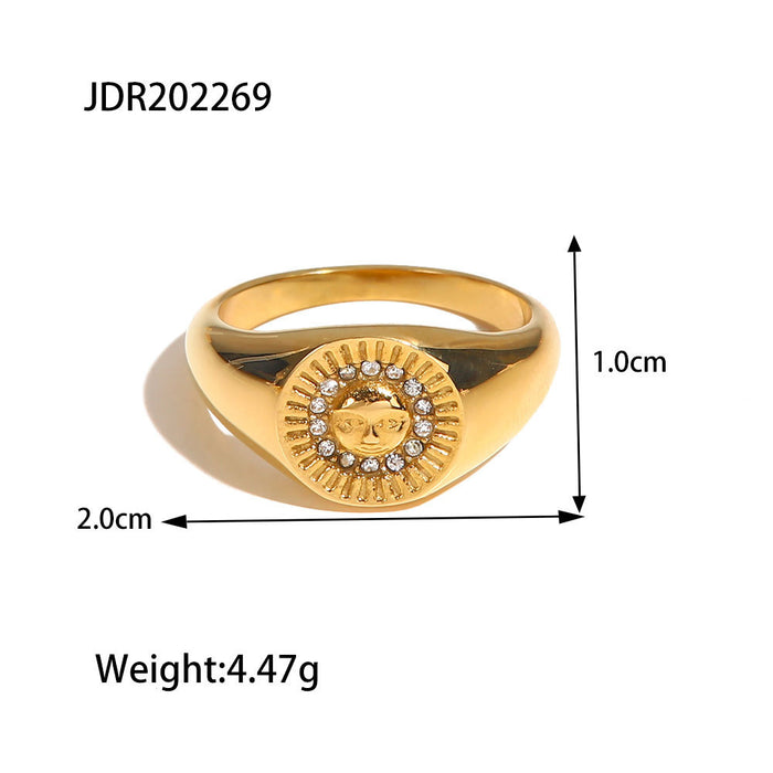 Elegant Gold Plated Diamond Inlaid Round Ring - Vintage Women's Statement Jewelry