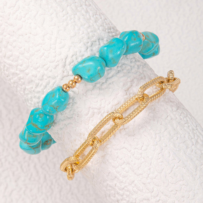 Turquoise Beaded Double Layer Anklet - Boho Beach Style Foot Jewelry