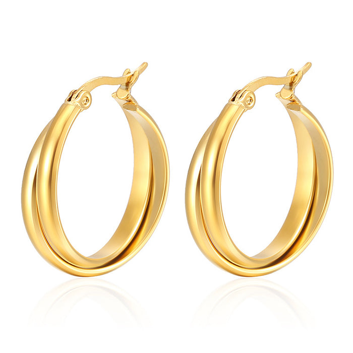 Spherical round 18K gold-plated two-tone stainless steel earrings, simple and fashionable earrings