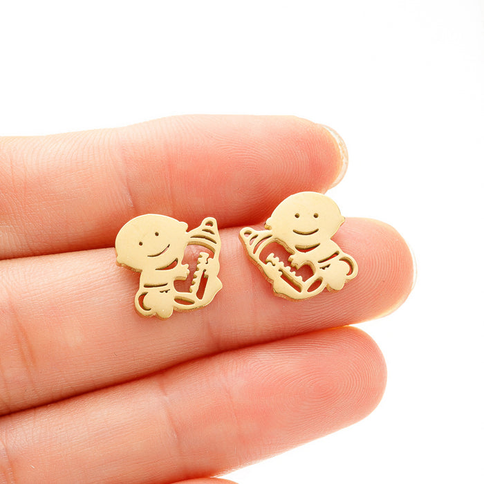 Baby Stainless Steel Stud Earrings - Adorable Mini Cartoon Jewelry for Babies