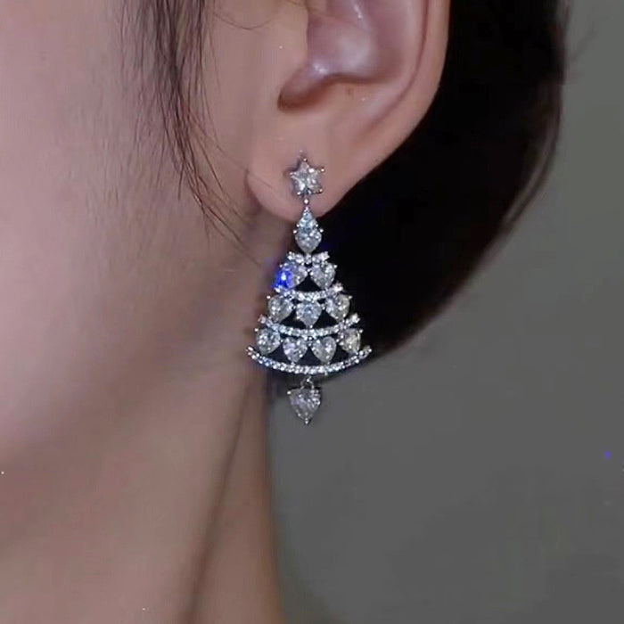 Christmas tree earrings micro inlaid zircon pastoral earrings