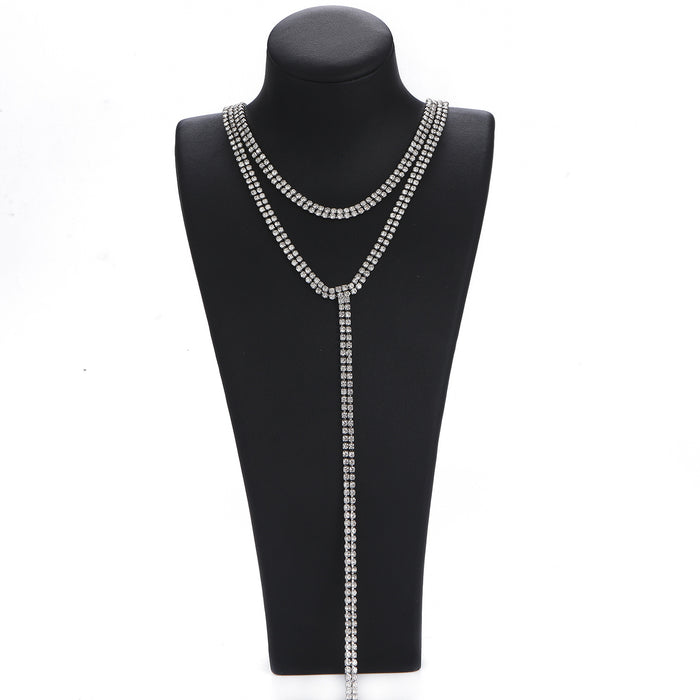 Stylish Rhinestone Double-Layer Necklace - Long Choker for Women