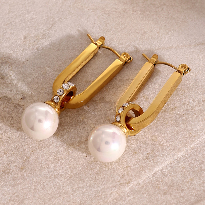 Stainless steel pearl earrings zircon ear studs 18K gold titanium steel ear buckles