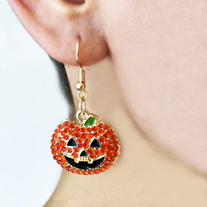 Halloween Pumpkin and Ghost Metal Earrings with Rhinestone Accents