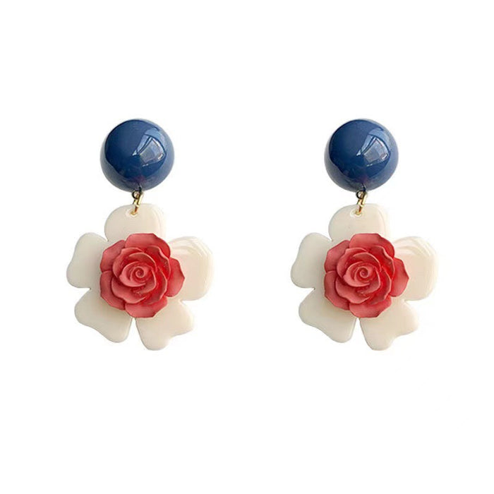 Contrast color flower earrings | Retro Hong Kong style rose elegant ear clips